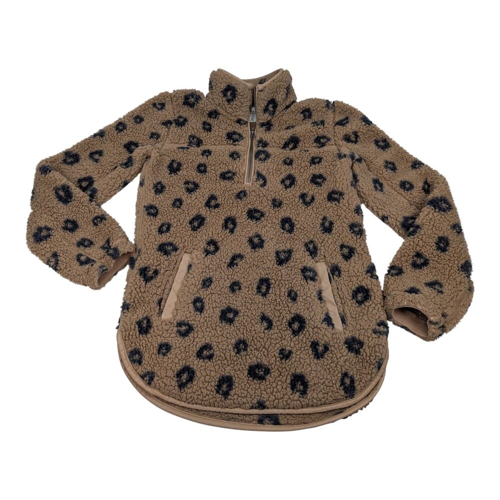 Abercrombie & Fitch Half-Zip Sherpa Fleece, Tan Animal Print,‎ Size: XS